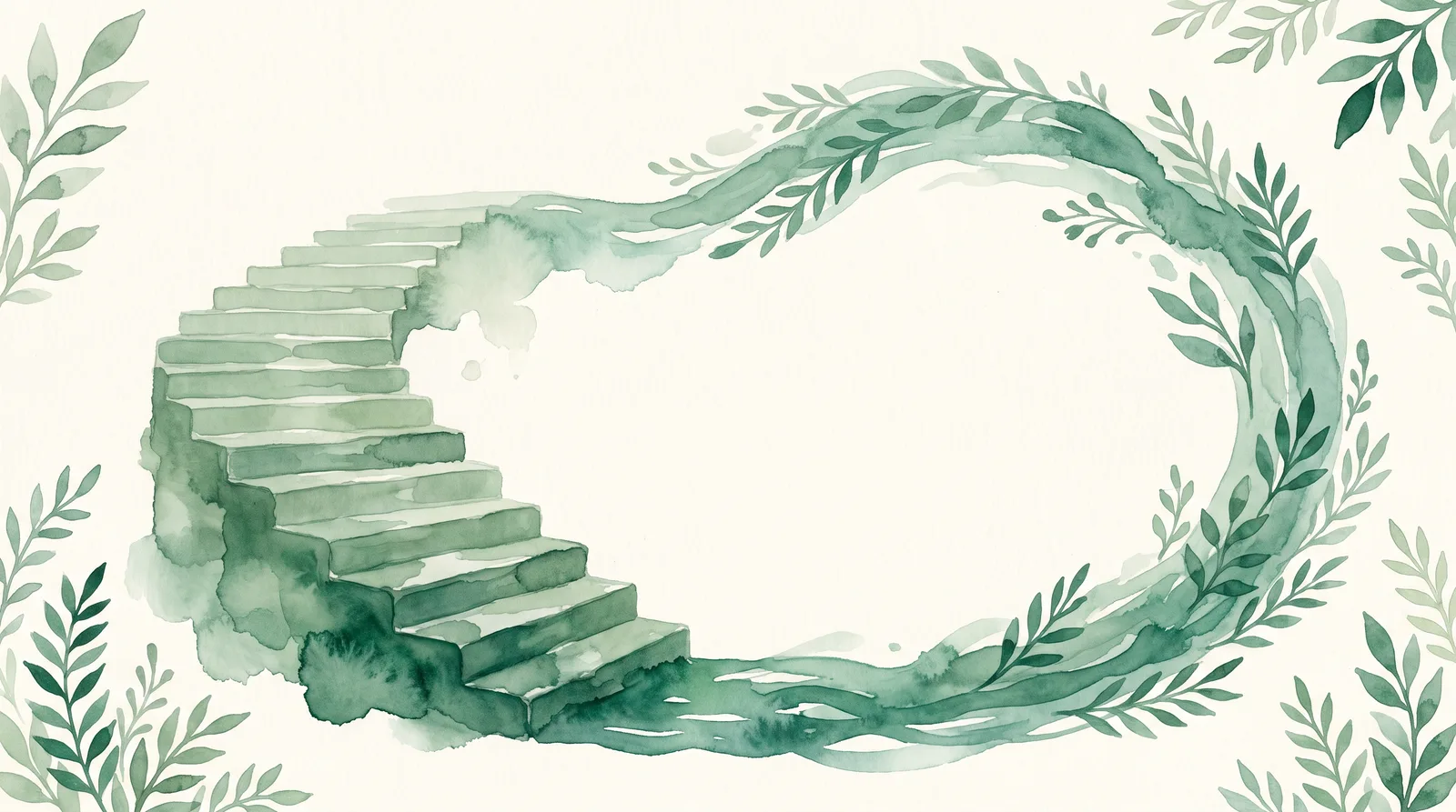 Watercolour of a stone staircase that dissolves halfway up and carries on as a tide line that comes and goes.
